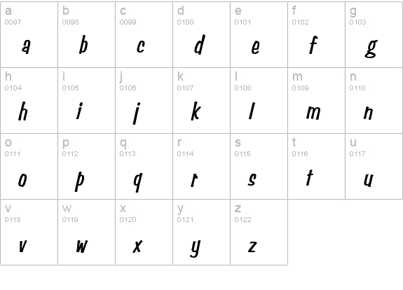Simpson Condensed BoldItalic lowercase a-z preview
