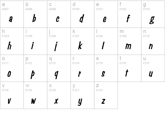 Simpson Condensed Heavy Italic lowercase a-z preview