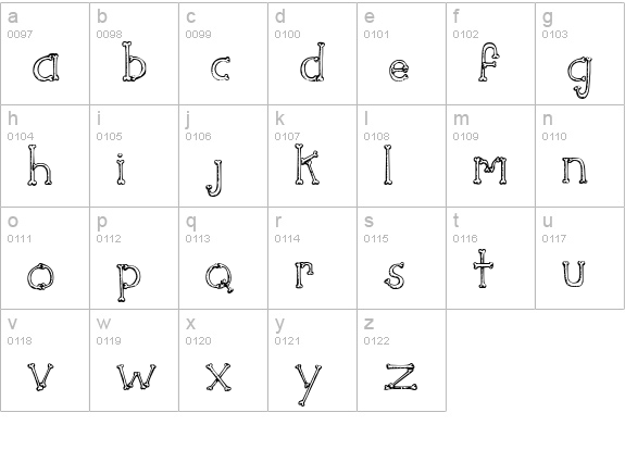 SketchBones lowercase a-z preview