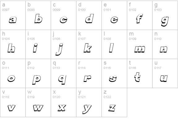 Sneakerhead BTN Shadow Oblique lowercase a-z preview