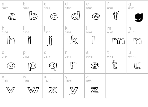 Snott Outline lowercase a-z preview