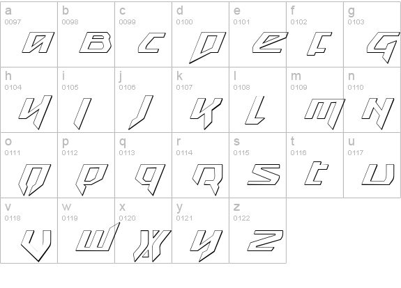 Snubfighter 3D Italic lowercase a-z preview