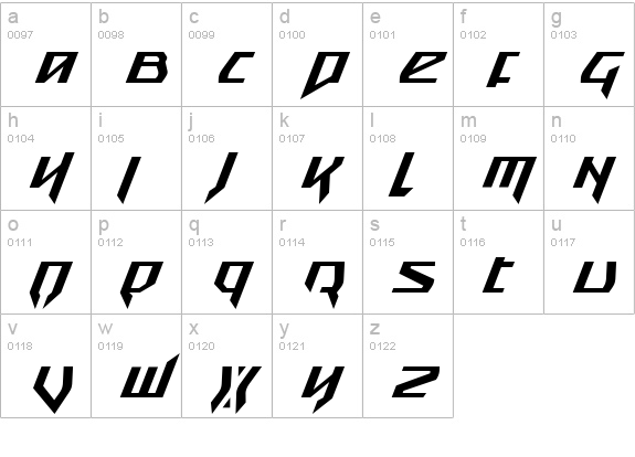 Snubfighter Condensed Italic lowercase a-z preview
