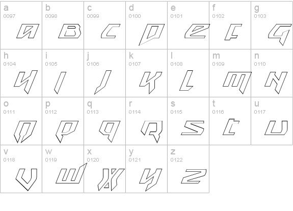 Snubfighter Outline Italic lowercase a-z preview