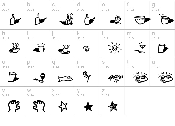 SoupBone-Dingbats lowercase a-z preview