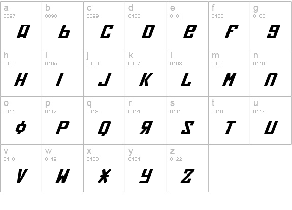 Soviet Expanded Italic lowercase a-z preview
