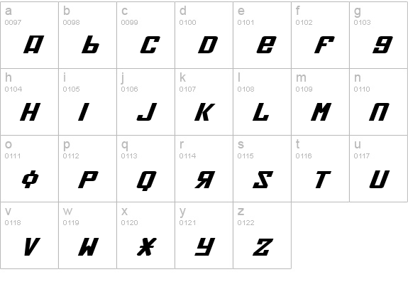 Soviet X-Expanded Italic lowercase a-z preview