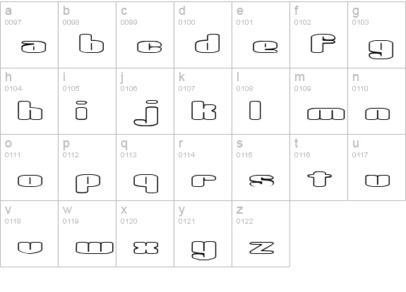 Spacious Outline BRK lowercase a-z preview
