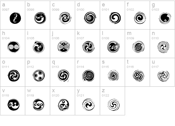 Spirals Regular lowercase a-z preview