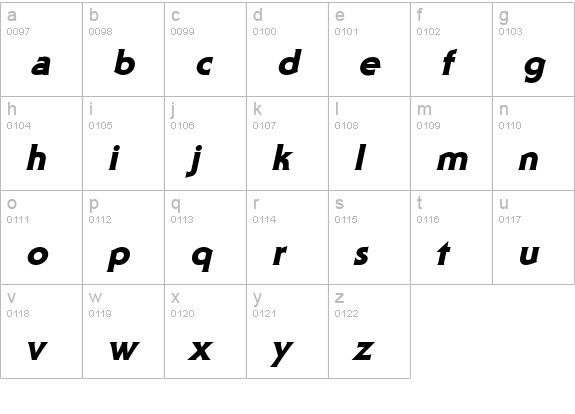 Staid Gothic Heavy Italic lowercase a-z preview