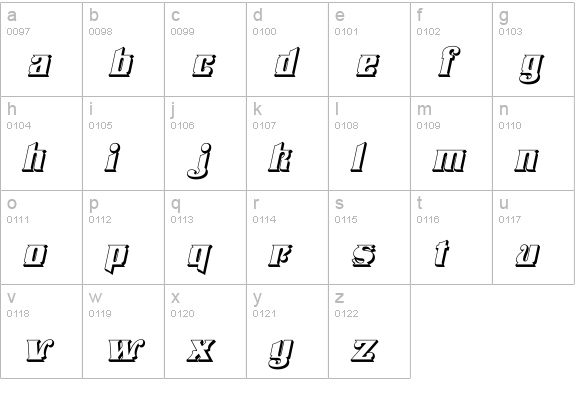 Stampede Open Italic lowercase a-z preview