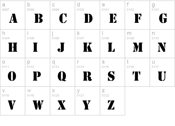 Stencil Std Bold lowercase a-z preview