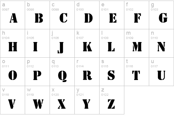 StencilDisplayOpti lowercase a-z preview