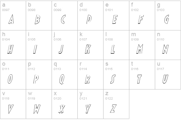 Sticky Moula BTN Outline Oblique lowercase a-z preview
