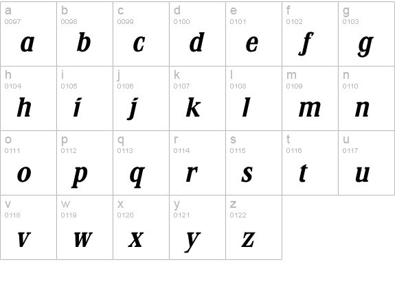 StirlingBoldItalic lowercase a-z preview