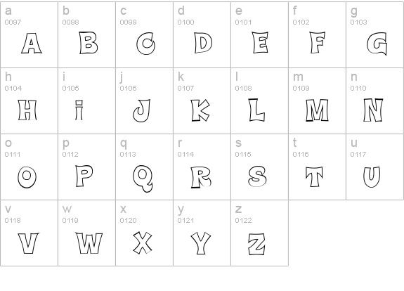 Super Delicious BTN Outline lowercase a-z preview