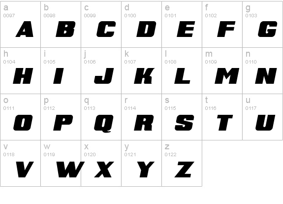 Super Retro M54 Italic lowercase a-z preview