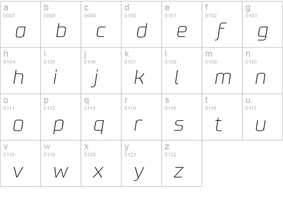 Supermolot Thin Italic lowercase a-z preview