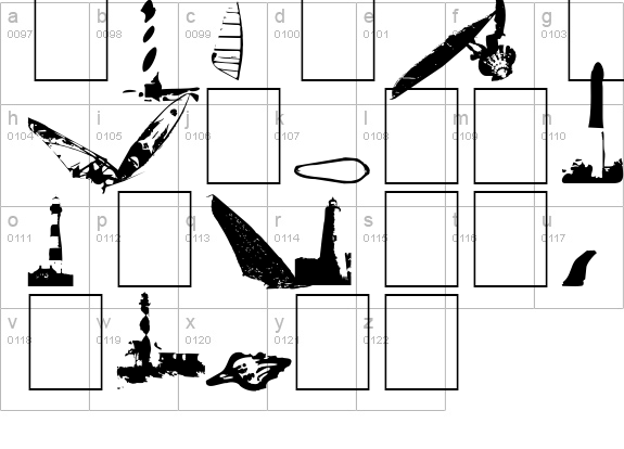 Surf Bat (Windsurfing Dingbats) lowercase a-z preview