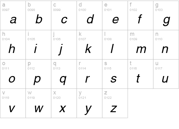 Swansea Italic lowercase a-z preview