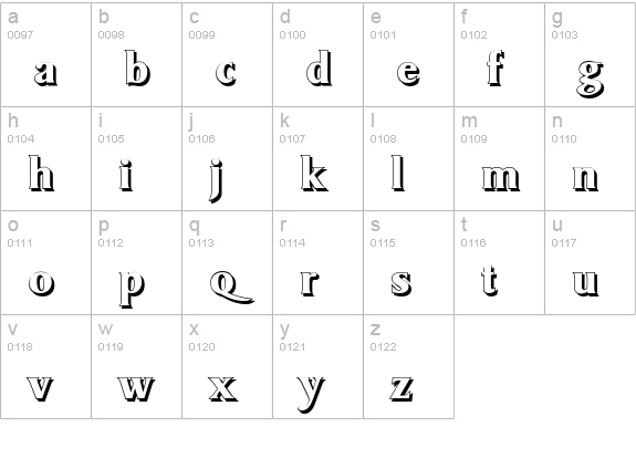 SydneyShadow-Bold lowercase a-z preview