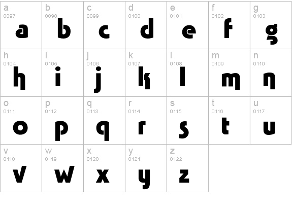 TabascoBold lowercase a-z preview