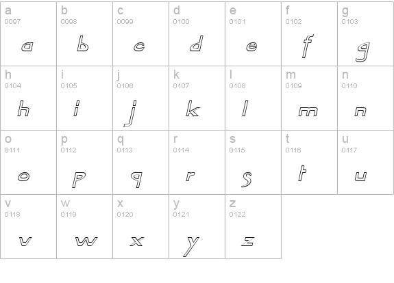 TabletHollowExtended Italic lowercase a-z preview