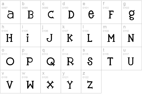 Tangerine lowercase a-z preview