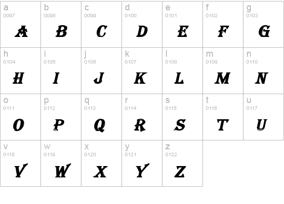Tangiers BoldItalic lowercase a-z preview