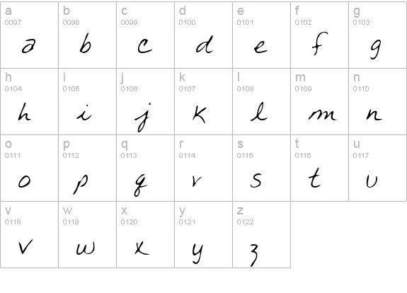 TanyasHand Regular lowercase a-z preview