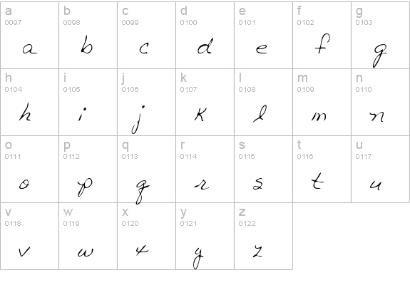 TashasHand Regular lowercase a-z preview