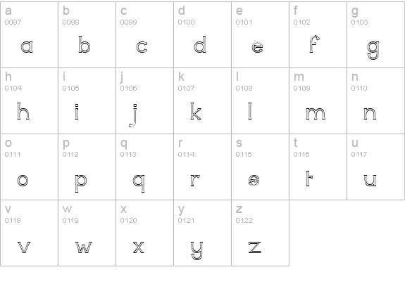 Technically Insane Outline lowercase a-z preview