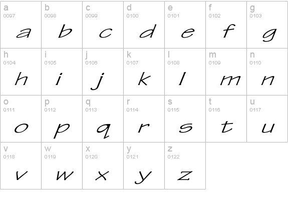 Tekton Ex Italic lowercase a-z preview