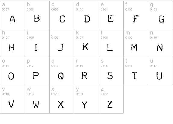 Teleprinter Intalic lowercase a-z preview