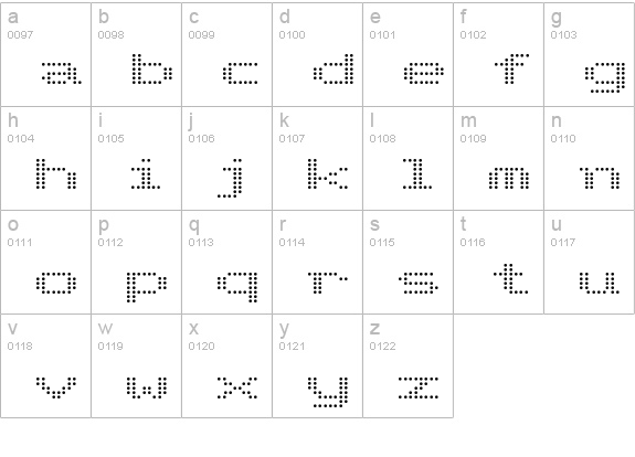 Telidon Ex lowercase a-z preview