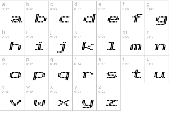 Telidon ExHv Italic lowercase a-z preview