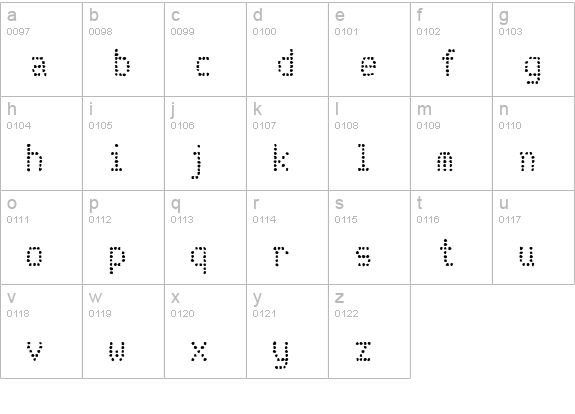 Telidon Ink lowercase a-z preview