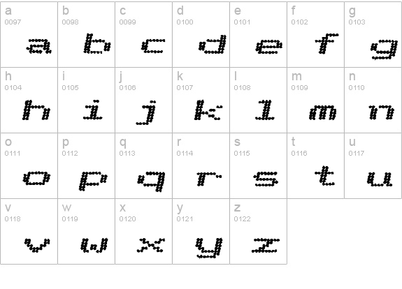 Telidon Ink ExHv Italic lowercase a-z preview