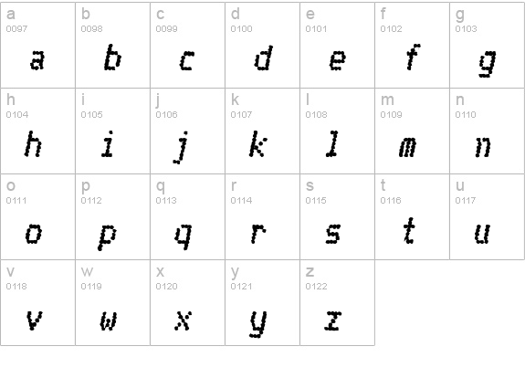 Telidon Ink Hv Italic lowercase a-z preview