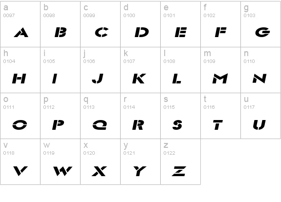Templett Extended Italic lowercase a-z preview