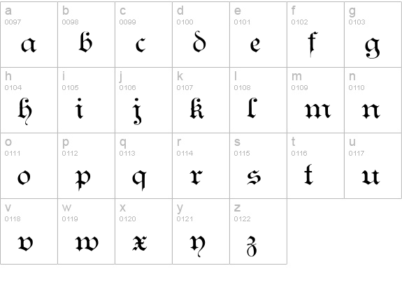 Teutonic No1 DemiBold lowercase a-z preview
