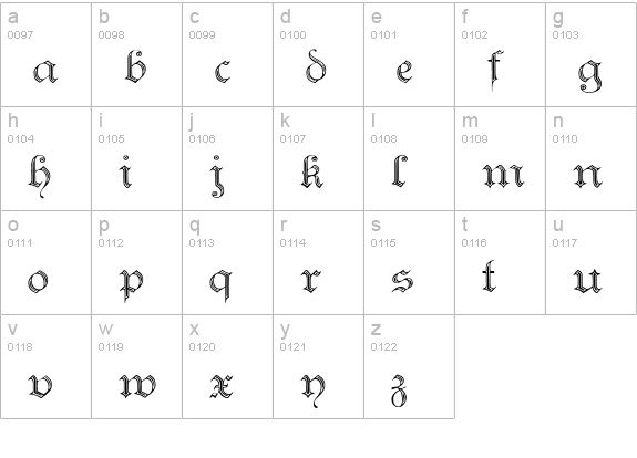 Teutonic No2 DemiBold lowercase a-z preview