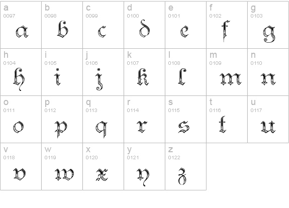 Teutonic No4 DemiBold lowercase a-z preview