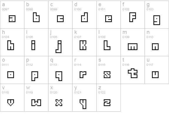 Thirteen Pixel Fonts Regular lowercase a-z preview