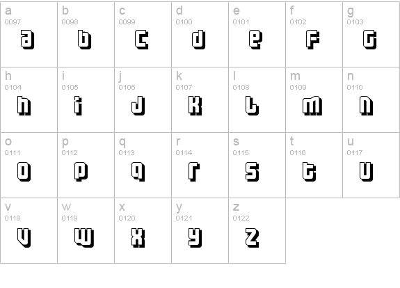 Three the Hard way shadowed lowercase a-z preview