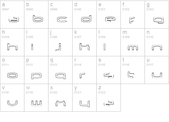 Thundergod II Outline lowercase a-z preview
