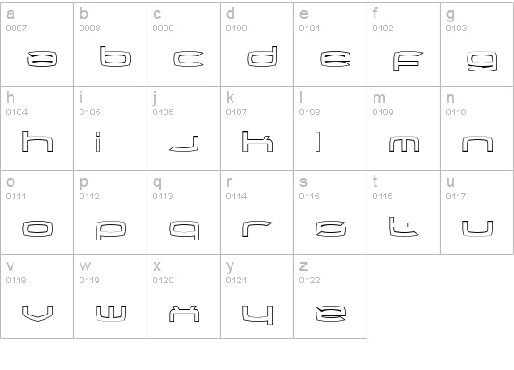 Thundergod Outline lowercase a-z preview