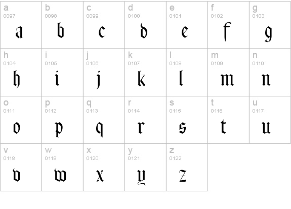 Tintagel lowercase a-z preview