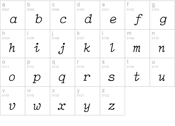 TiredOfCourier Italic lowercase a-z preview
