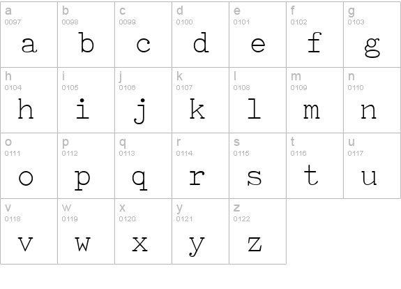 TiredOfCourierThin lowercase a-z preview